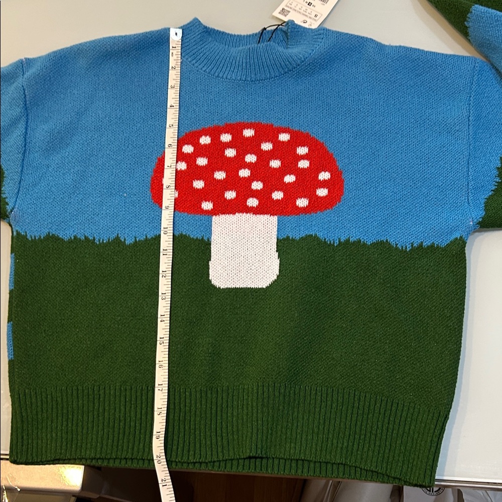 NWT Zara thick Mushroom Sweater graphics on back !! - Picture 7 of 9